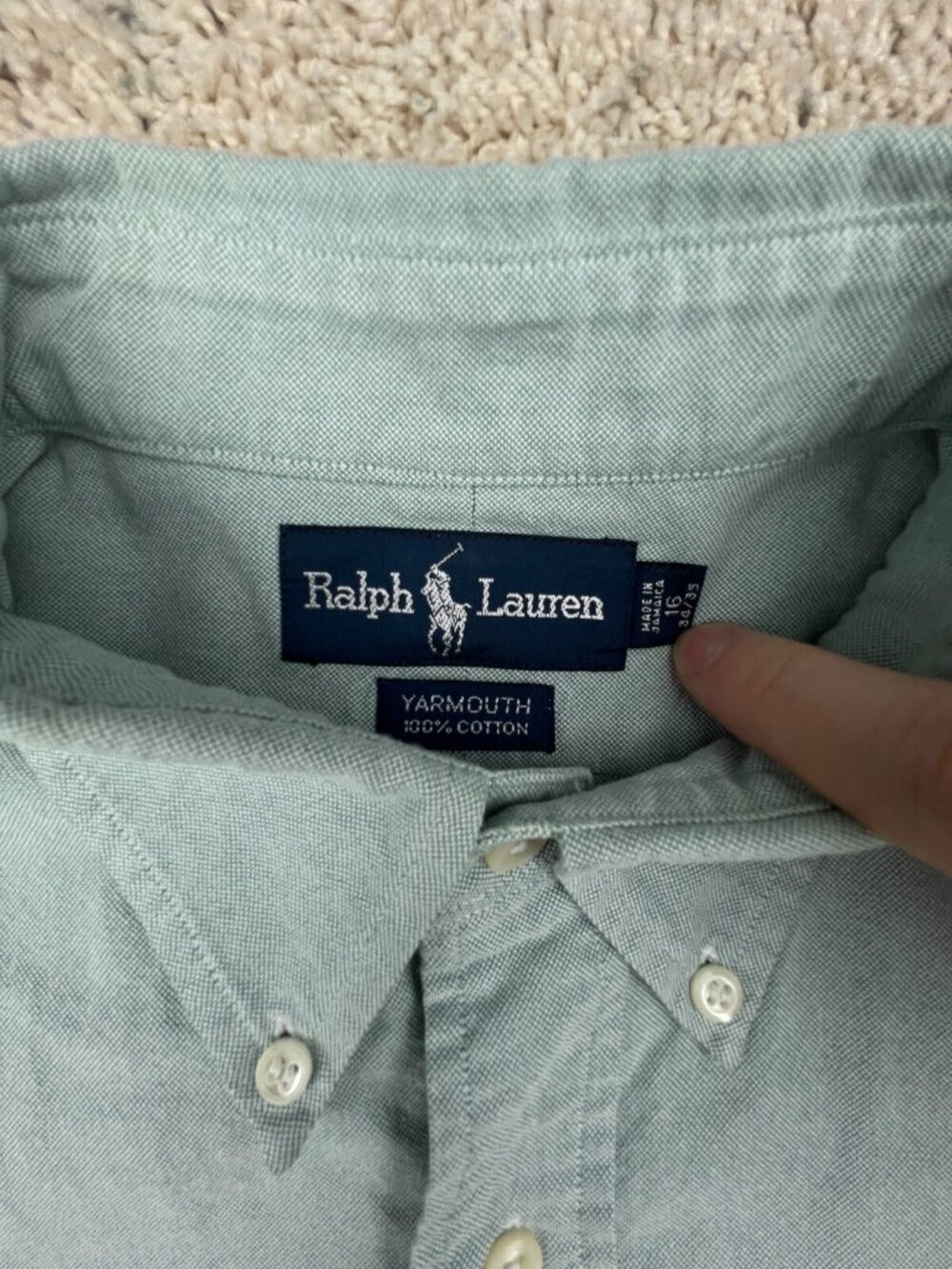 Ralph Lauren Long Sleeve Button Up Shirt Men’s Green Yarmouth 16 34/35 Cotton - Picture 8 of 12